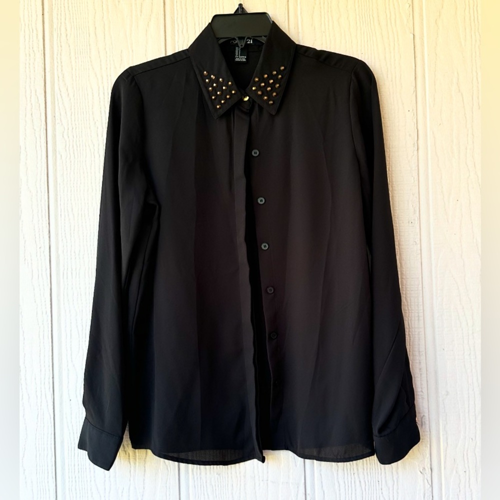 Forever 21 Studded Collar Long Sleeve Top